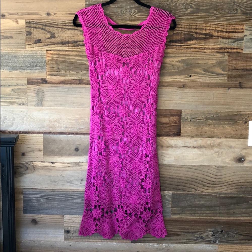 Trina Turk magenta crochet dress small